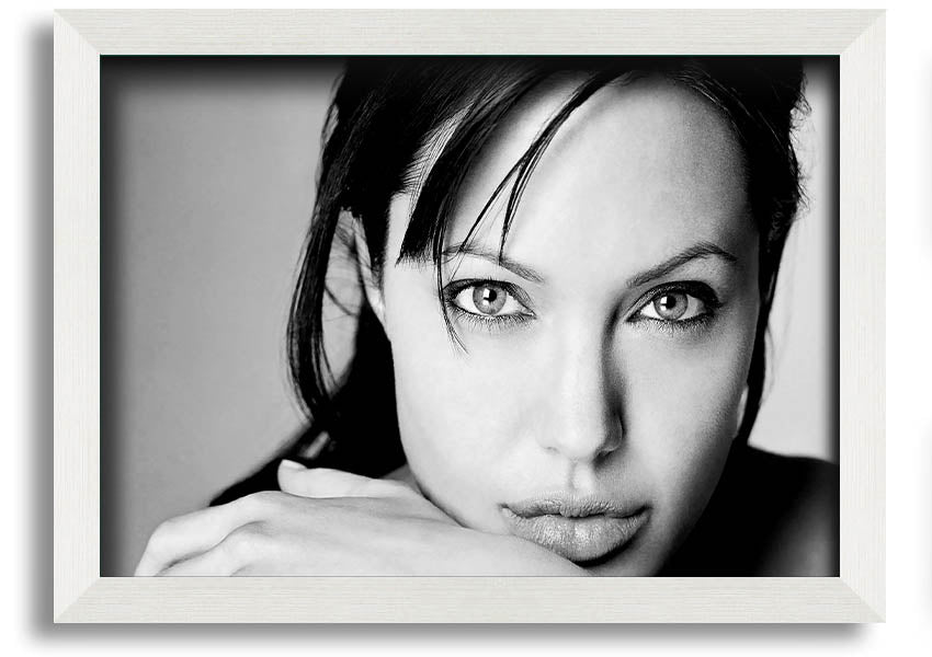 Framed print of Angelina Jolie, showcasing her intimate portrait with elegant framing options.