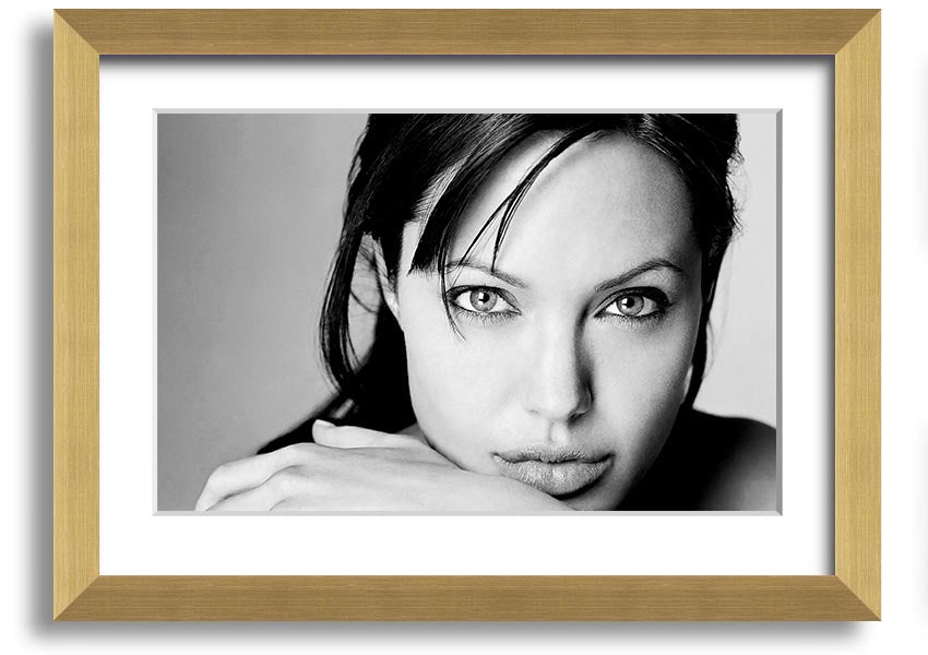 Framed print of Angelina Jolie, showcasing her intimate portrait with elegant framing options.