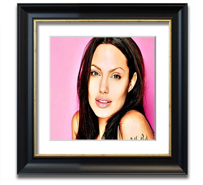 Angelina Jolie Pink Square Framed Print in a stylish frame, showcasing a soft pink hue and elegant design.