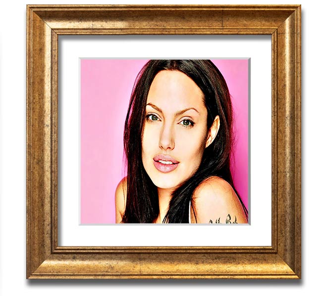 Angelina Jolie Pink Square Framed Print in a stylish frame, showcasing a soft pink hue and elegant design.