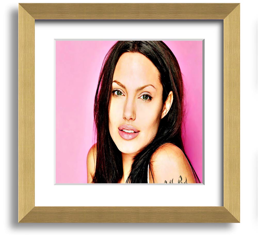 Angelina Jolie Pink Square Framed Print in a stylish frame, showcasing a soft pink hue and elegant design.