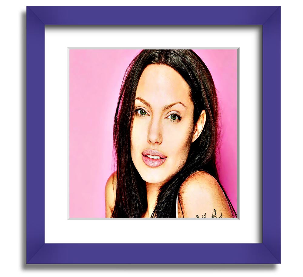 Angelina Jolie Pink Square Framed Print in a stylish frame, showcasing a soft pink hue and elegant design.