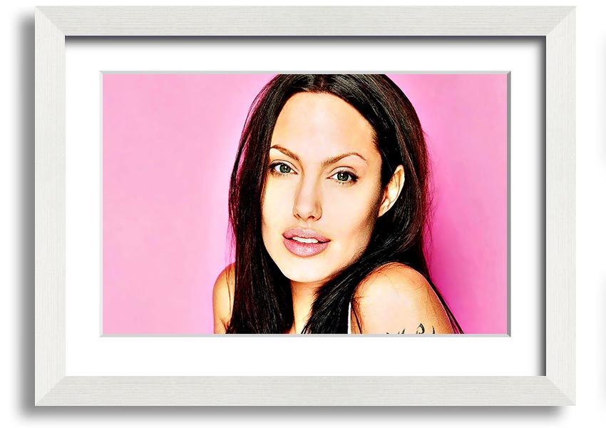 Angelina Jolie Pink framed print with a soft pink hue, elegantly displayed in a stylish frame.