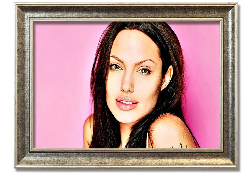 Angelina Jolie Pink framed print with a soft pink hue, elegantly displayed in a stylish frame.