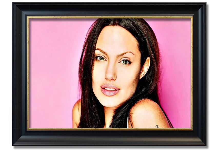 Angelina Jolie Pink framed print with a soft pink hue, elegantly displayed in a stylish frame.