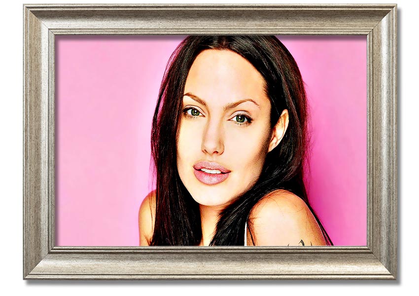 Angelina Jolie Pink framed print with a soft pink hue, elegantly displayed in a stylish frame.