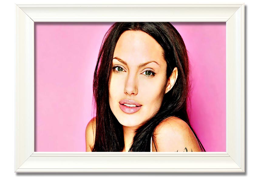 Angelina Jolie Pink framed print with a soft pink hue, elegantly displayed in a stylish frame.