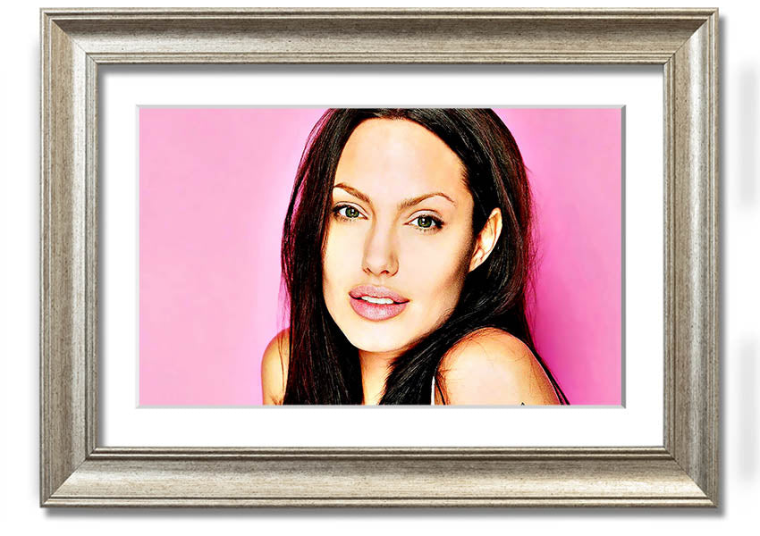 Angelina Jolie Pink framed print with a soft pink hue, elegantly displayed in a stylish frame.