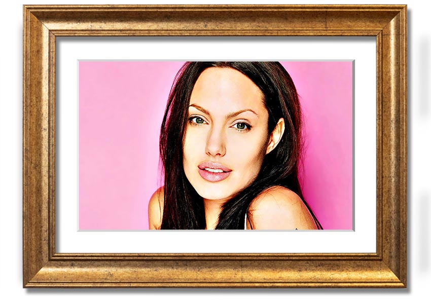 Angelina Jolie Pink framed print with a soft pink hue, elegantly displayed in a stylish frame.