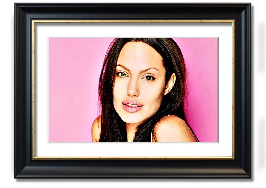 Angelina Jolie Pink framed print with a soft pink hue, elegantly displayed in a stylish frame.