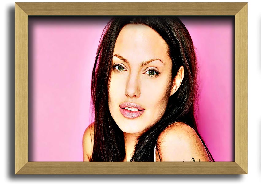 Angelina Jolie Pink framed print with a soft pink hue, elegantly displayed in a stylish frame.