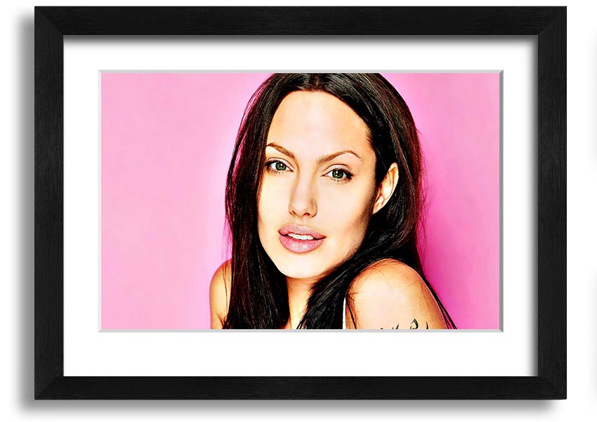 Angelina Jolie Pink framed print with a soft pink hue, elegantly displayed in a stylish frame.