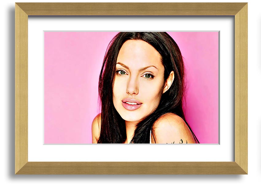 Angelina Jolie Pink framed print with a soft pink hue, elegantly displayed in a stylish frame.