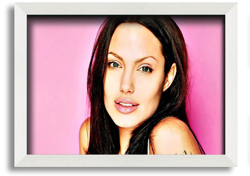 Angelina Jolie Pink framed print with a soft pink hue, elegantly displayed in a stylish frame.