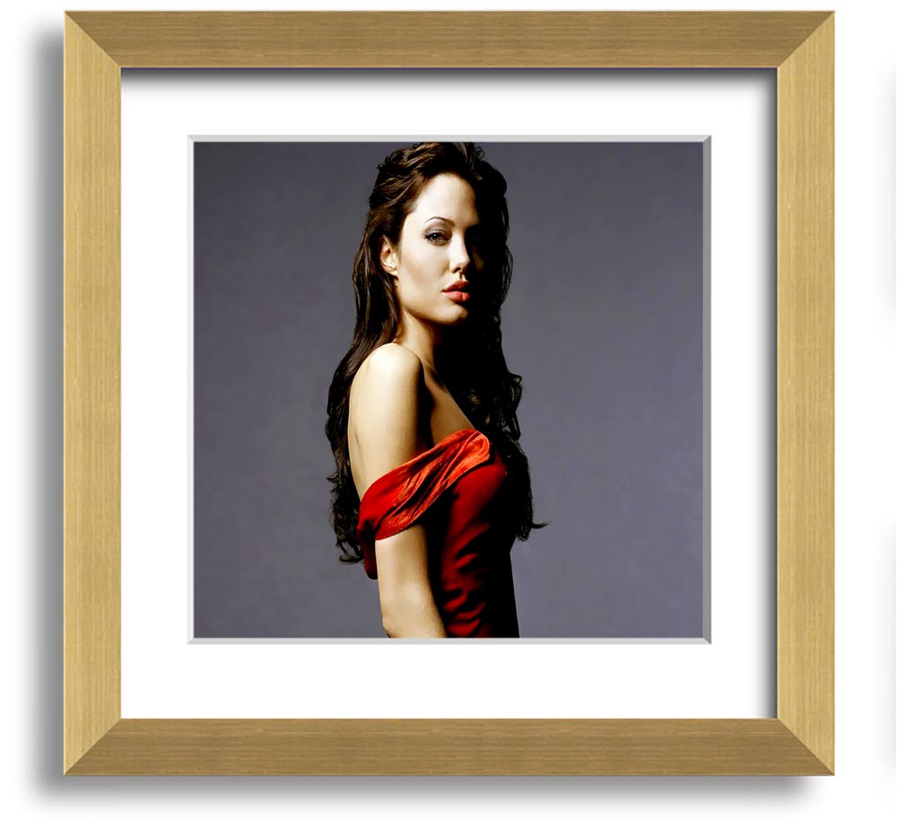 Framed print of Angelina Jolie in a red dress, showcasing elegance and style.