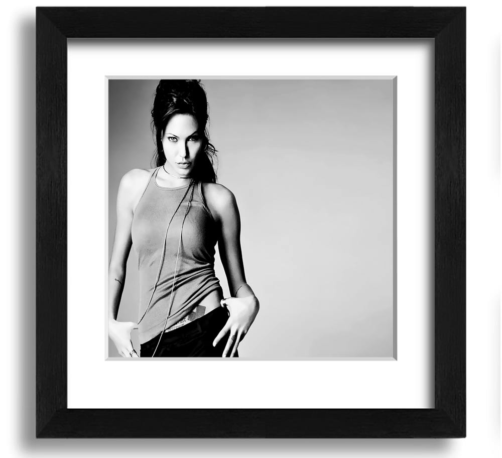 Angelina Jolie Sexy black and white framed print, showcasing her iconic beauty in a stylish square frame.