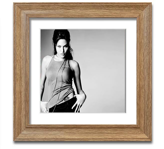 Angelina Jolie Sexy black and white framed print, showcasing her iconic beauty in a stylish square frame.