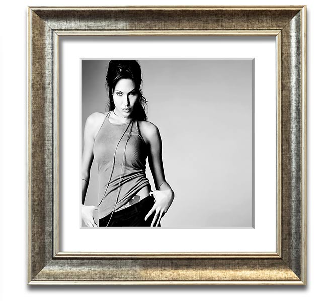 Angelina Jolie Sexy black and white framed print, showcasing her iconic beauty in a stylish square frame.