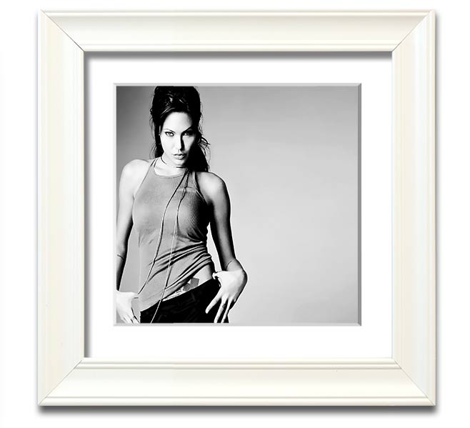 Angelina Jolie Sexy black and white framed print, showcasing her iconic beauty in a stylish square frame.