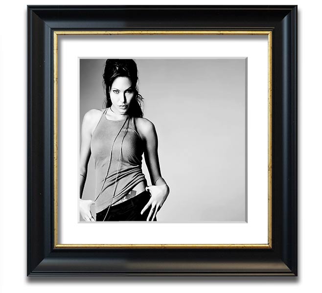 Angelina Jolie Sexy black and white framed print, showcasing her iconic beauty in a stylish square frame.