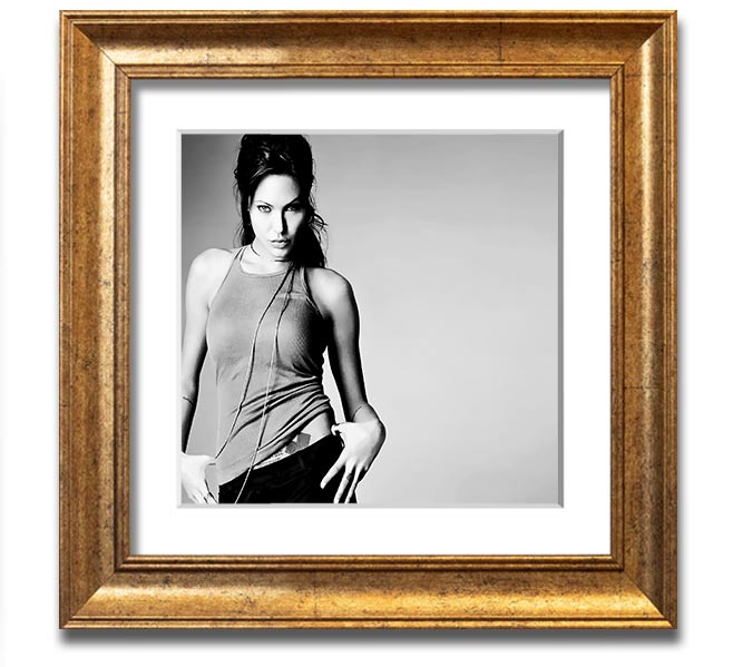 Angelina Jolie Sexy black and white framed print, showcasing her iconic beauty in a stylish square frame.