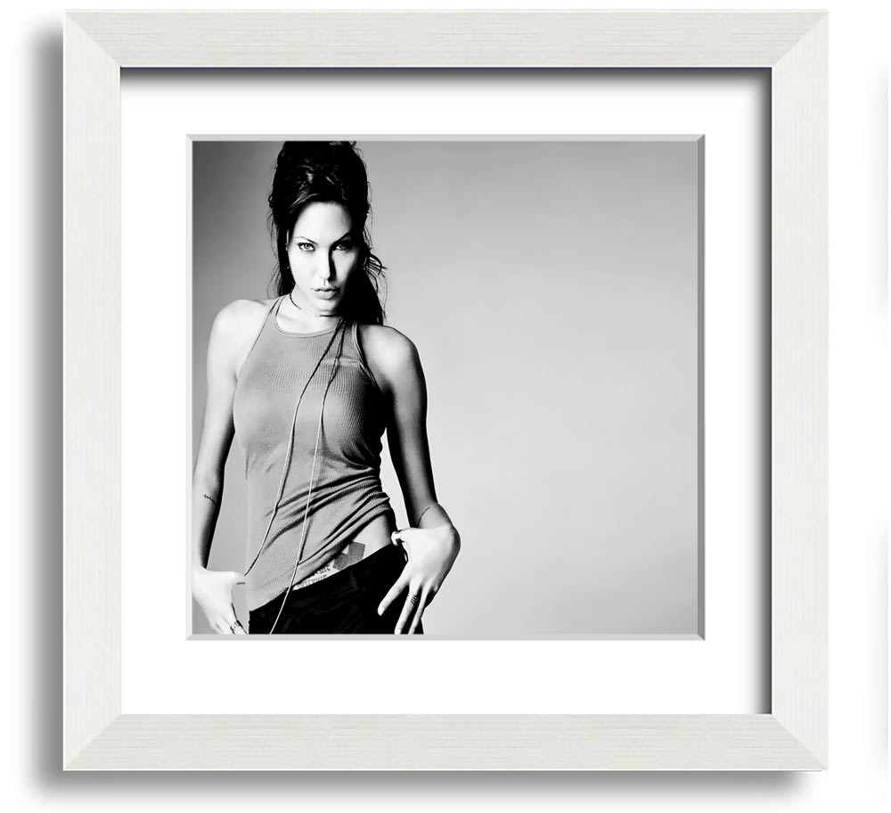 Angelina Jolie Sexy black and white framed print, showcasing her iconic beauty in a stylish square frame.