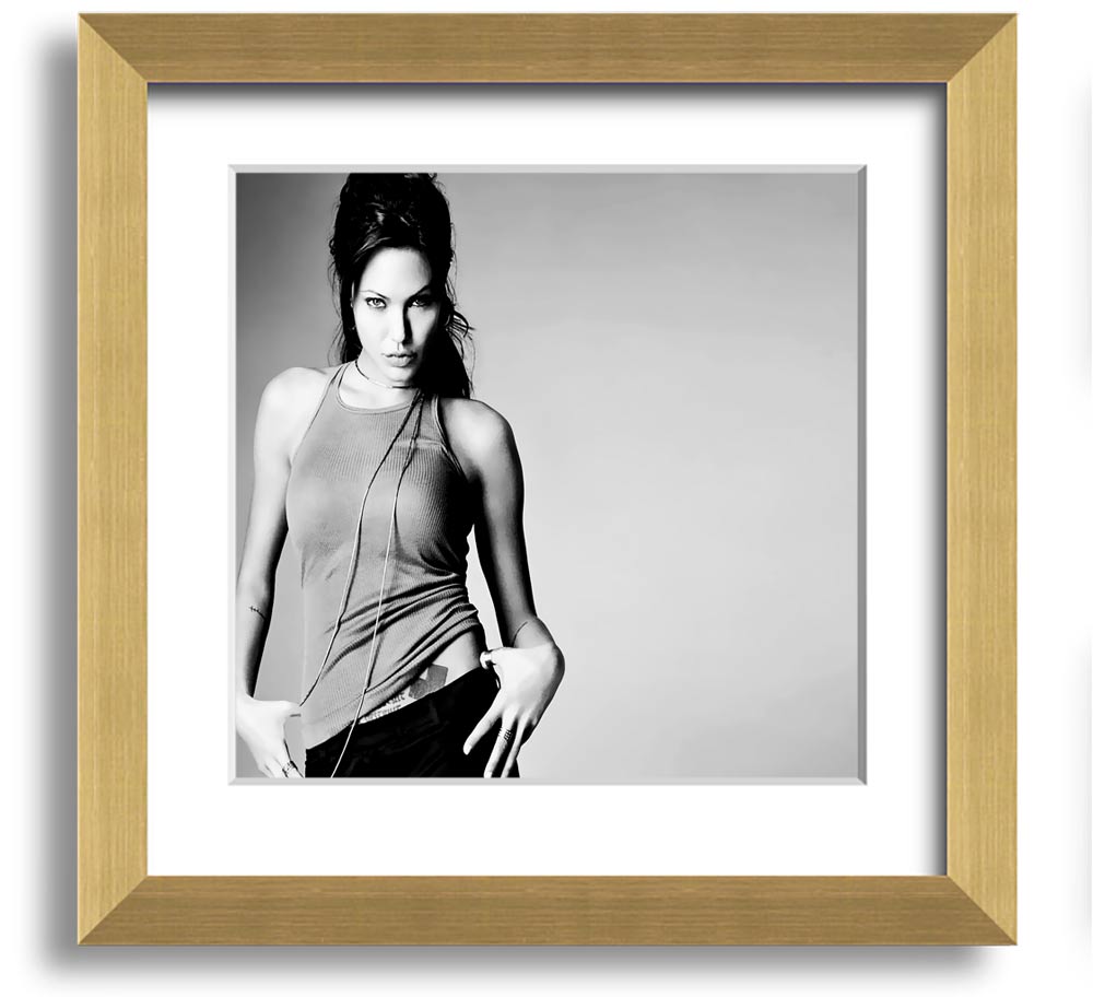 Angelina Jolie Sexy black and white framed print, showcasing her iconic beauty in a stylish square frame.