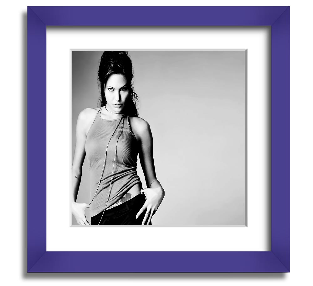 Angelina Jolie Sexy black and white framed print, showcasing her iconic beauty in a stylish square frame.