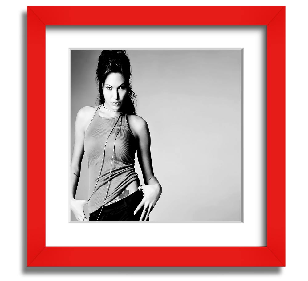 Angelina Jolie Sexy black and white framed print, showcasing her iconic beauty in a stylish square frame.