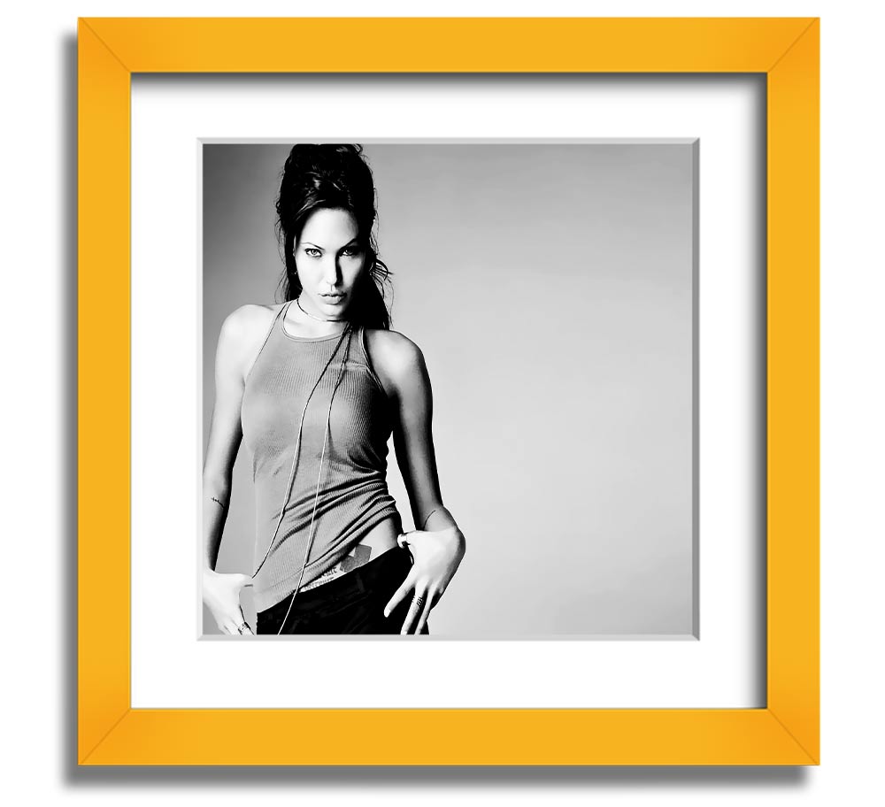 Angelina Jolie Sexy black and white framed print, showcasing her iconic beauty in a stylish square frame.