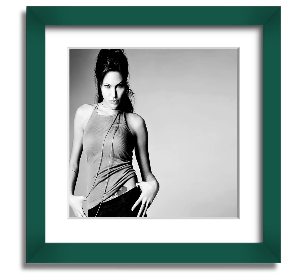 Angelina Jolie Sexy black and white framed print, showcasing her iconic beauty in a stylish square frame.