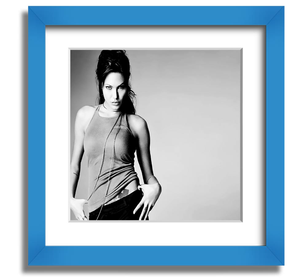 Angelina Jolie Sexy black and white framed print, showcasing her iconic beauty in a stylish square frame.