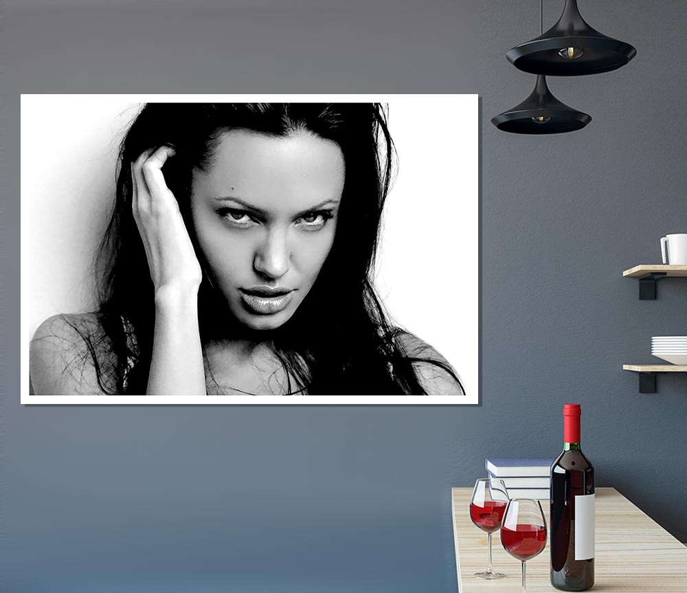 Canvas poster featuring Angelina Jolie with captivating sexy eyes, perfect for home decor.