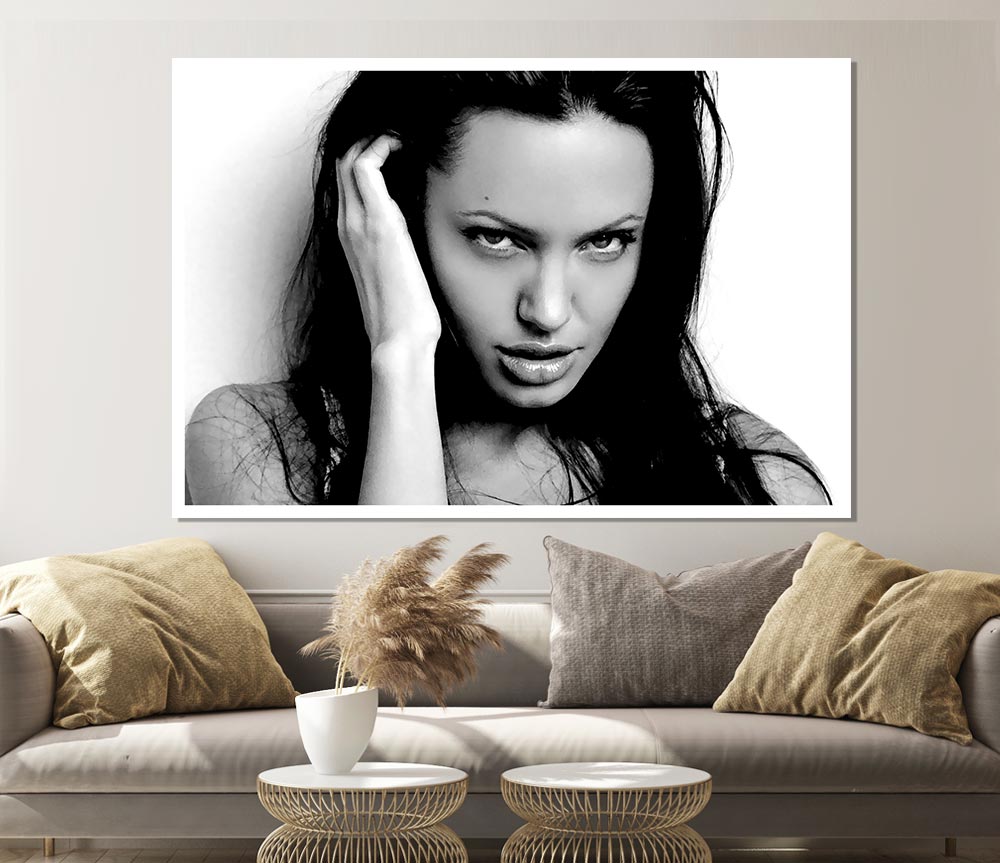 Canvas poster featuring Angelina Jolie with captivating sexy eyes, perfect for home decor.