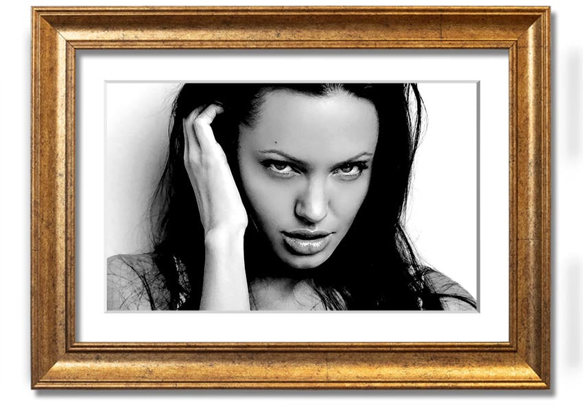 Framed print of Angelina Jolie's captivating eyes, showcasing her beauty and elegance.