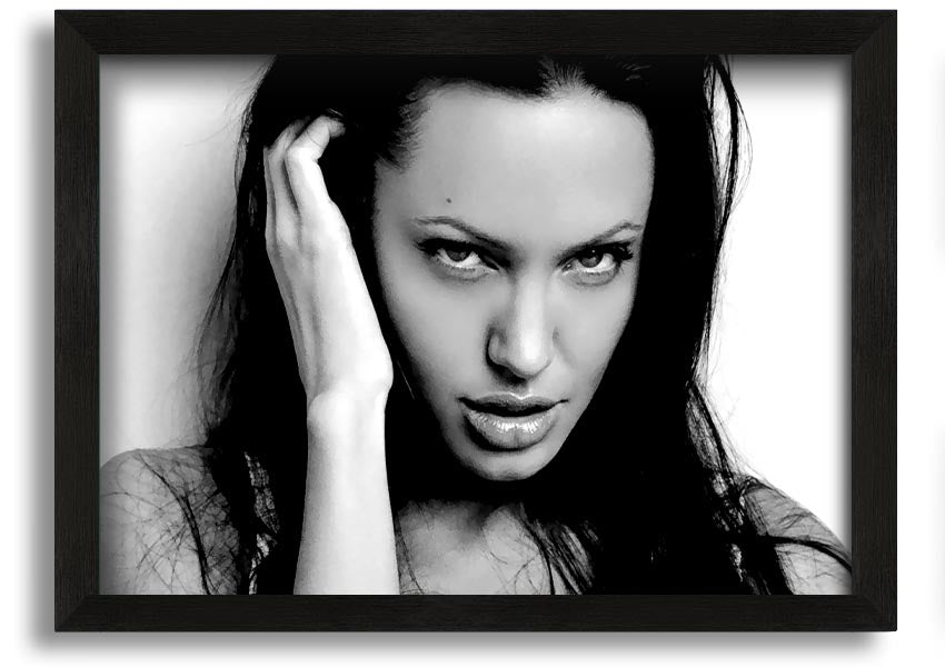 Framed print of Angelina Jolie's captivating eyes, showcasing her beauty and elegance.