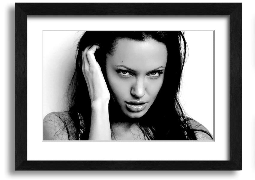 Framed print of Angelina Jolie's captivating eyes, showcasing her beauty and elegance.