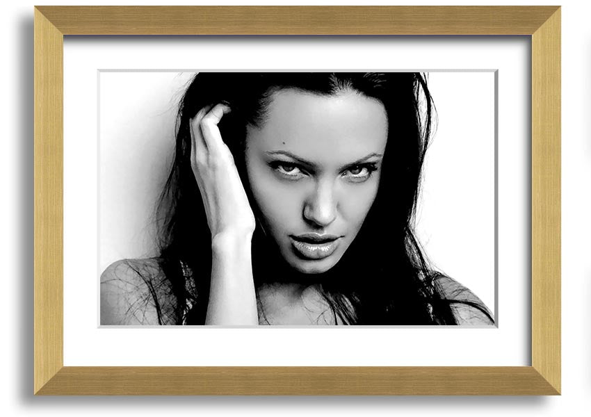 Framed print of Angelina Jolie's captivating eyes, showcasing her beauty and elegance.