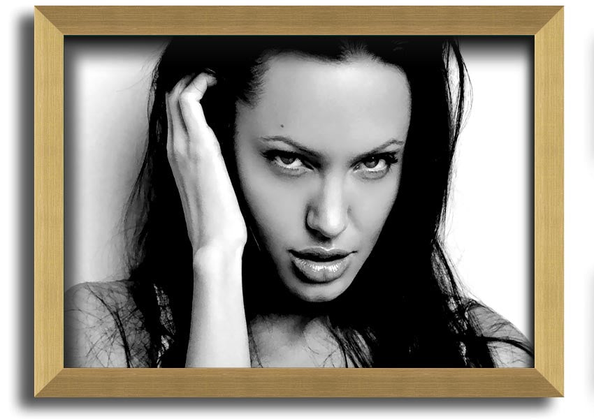 Framed print of Angelina Jolie's captivating eyes, showcasing her beauty and elegance.