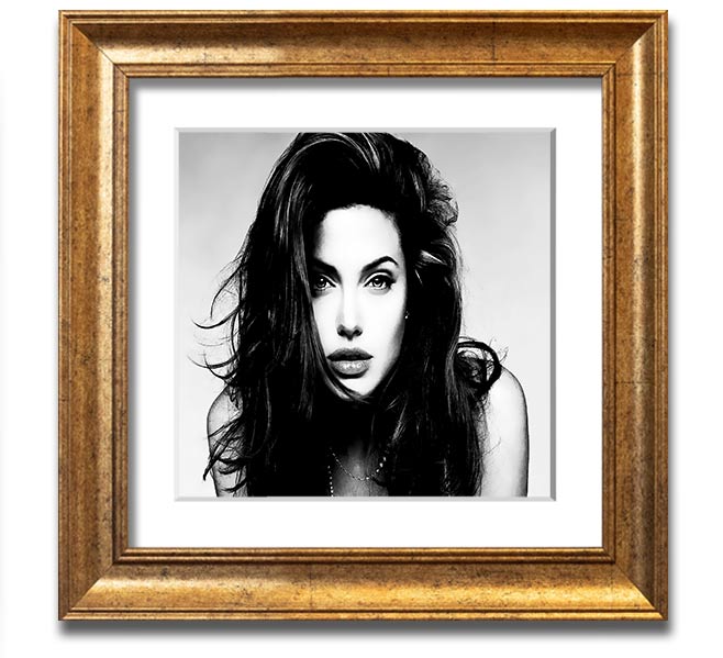 Square framed print of Angelina Jolie with a sexy stare, showcasing her captivating beauty.