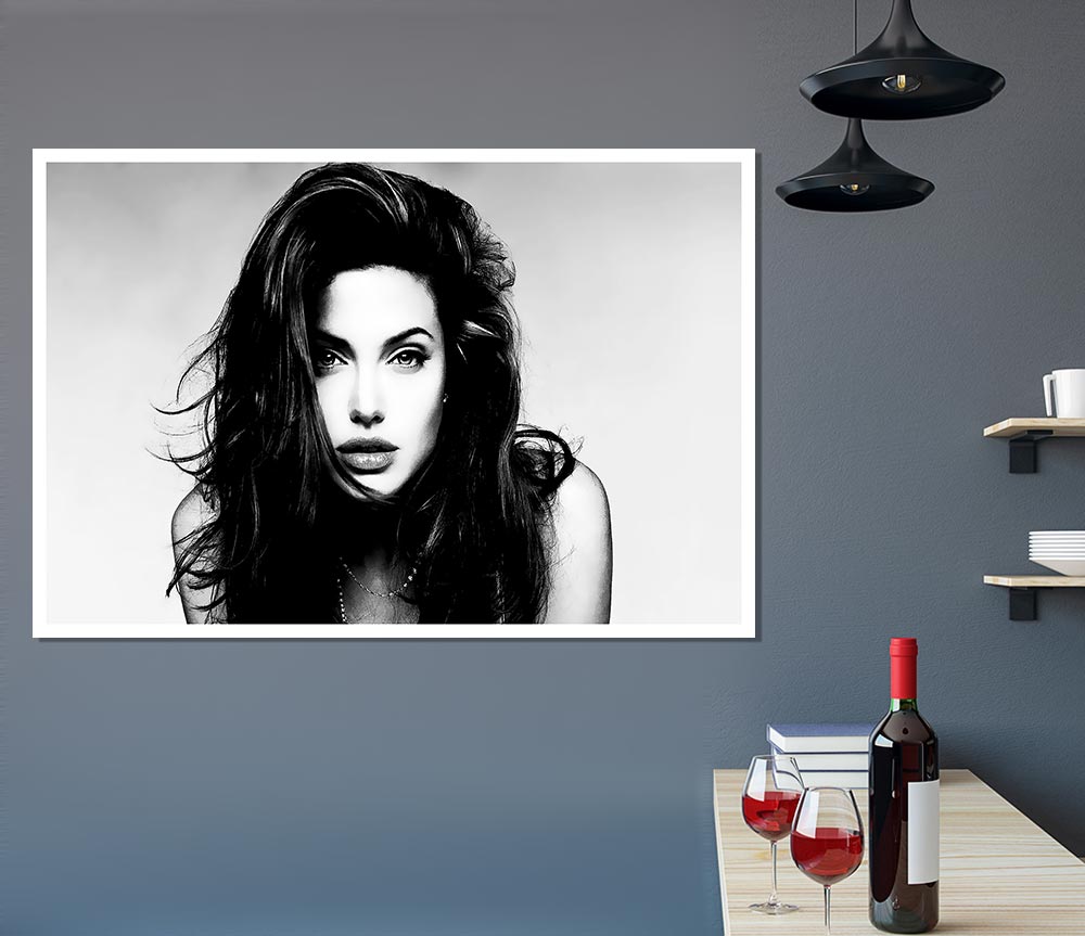 Canvas poster featuring Angelina Jolie with a sexy stare, perfect for home decor.