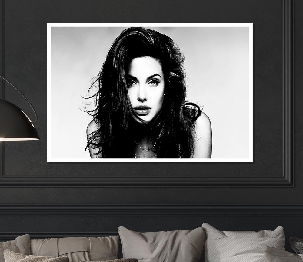 Canvas poster featuring Angelina Jolie with a sexy stare, perfect for home decor.