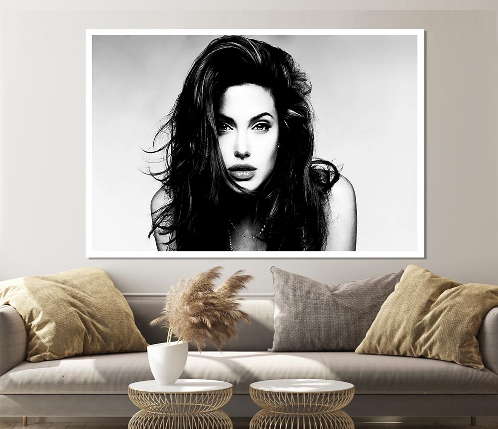 Canvas poster featuring Angelina Jolie with a sexy stare, perfect for home decor.