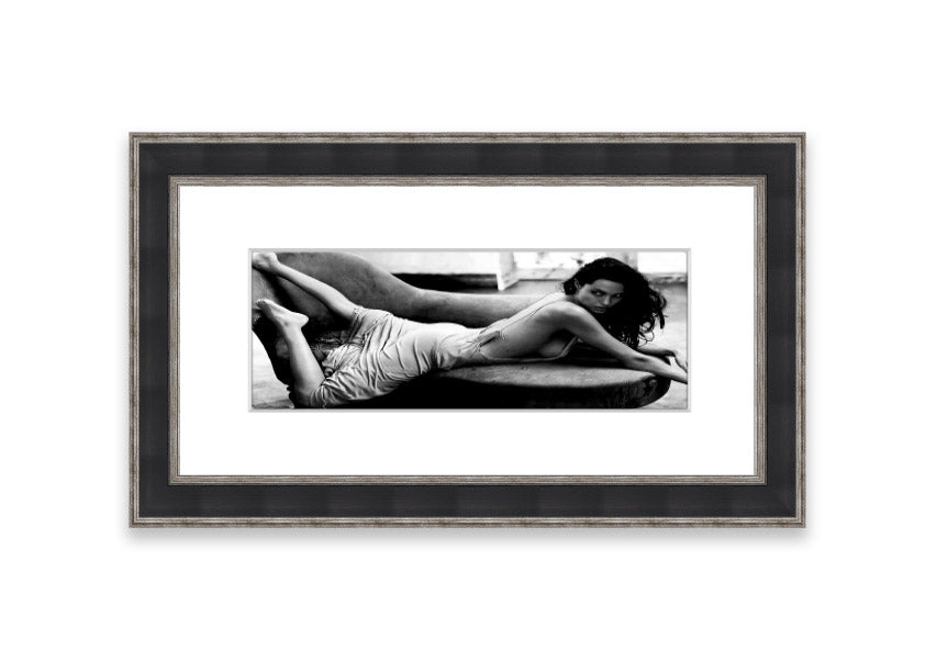 Angelina Jolie Sofa B~w framed print, showcasing a stunning image of the actress with a stylish frame.