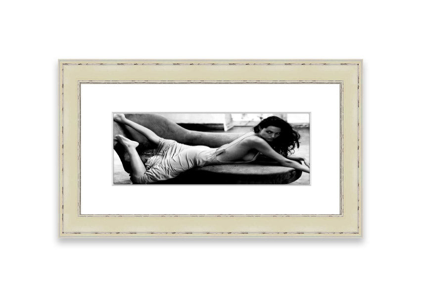 Angelina Jolie Sofa B~w framed print, showcasing a stunning image of the actress with a stylish frame.