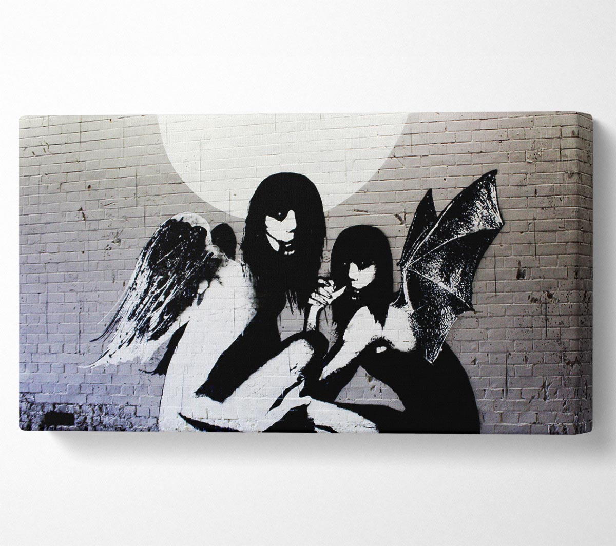 Angels In Moonlight canvas art featuring a serene angel illuminated by moonlight, mounted on a sturdy box frame.