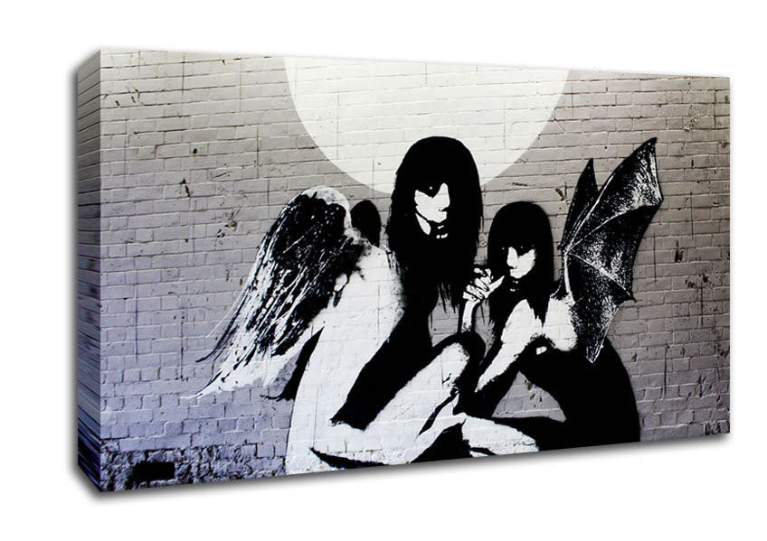 Angels In Moonlight canvas art featuring a serene angel illuminated by moonlight, mounted on a sturdy box frame.