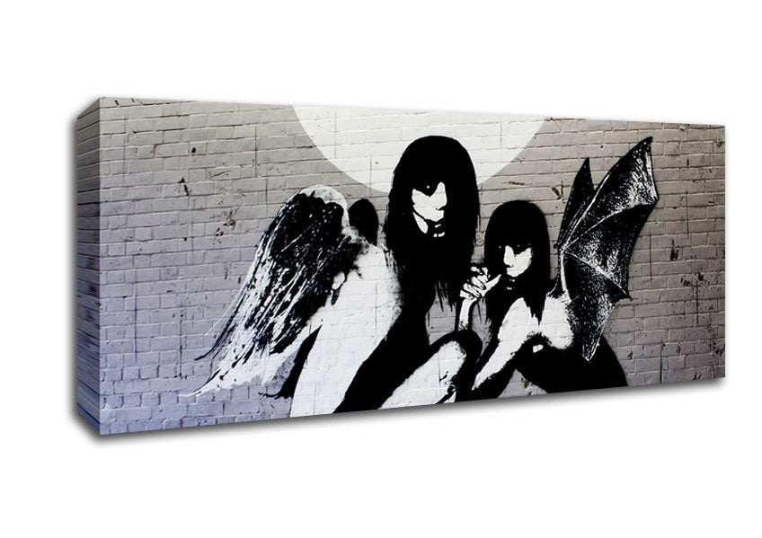 Angels In Moonlight canvas art featuring a serene angel illuminated by moonlight, mounted on a sturdy box frame.