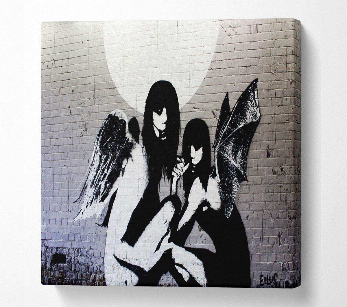 Angels In Moonlight canvas art featuring ethereal angels illuminated by moonlight, mounted on a sturdy box frame.