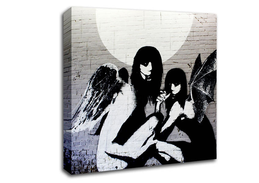 Angels In Moonlight canvas art featuring ethereal angels illuminated by moonlight, mounted on a sturdy box frame.